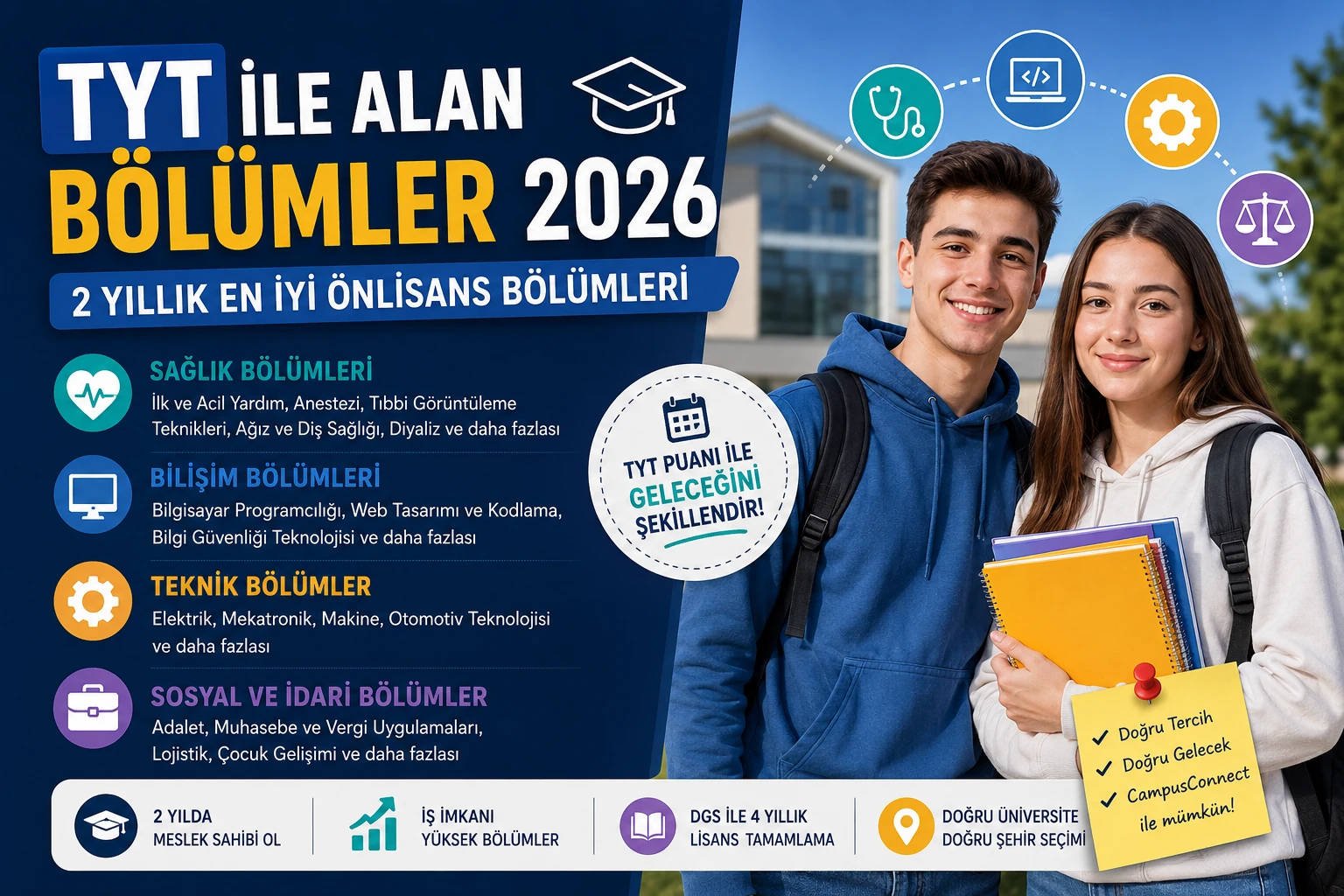 TYT ile Alan Bölümler 2026: 2 Yıllık En İyi Ön Lisans Bölümleri